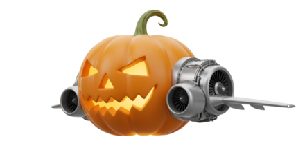Illustration Of Halloween Pumpkin With Turbines In Orange And Silver