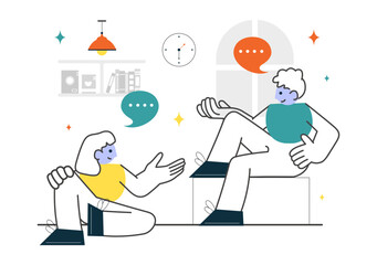 Social Interaction Vector Illustration Featuring Mobile Social Communication with Friendly Conversations and Audience Engagement in a Background