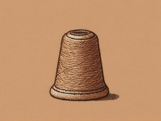  A delicate thimble showcased within an intricate embroidered design against a warm