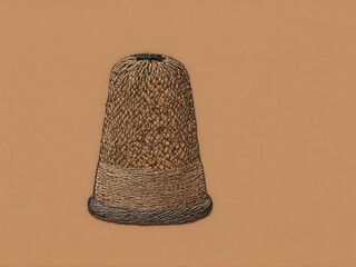  A delicate thimble showcased within an intricate embroidered design against a warm