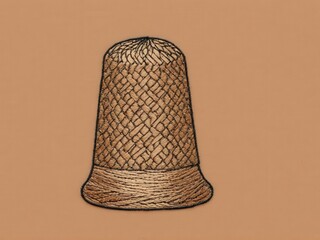  A delicate thimble showcased within an intricate embroidered design against a warm