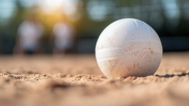 court resting on sandy beach scene during golden sunset, highlighting outdoor athletic summer recreational Volleyball