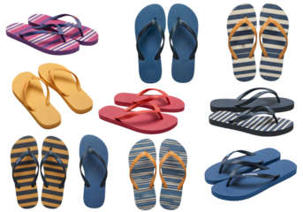 Isolated Image of Colorful Flip Flops Collection Summer Beach Footwear
