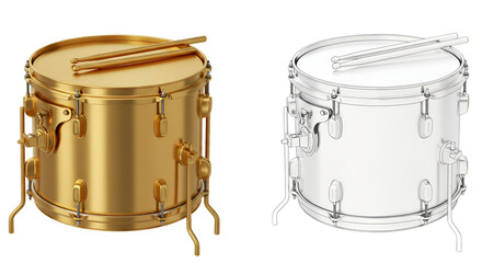 Illustration of Gold and White Drum Set Musical Instrument Isolated