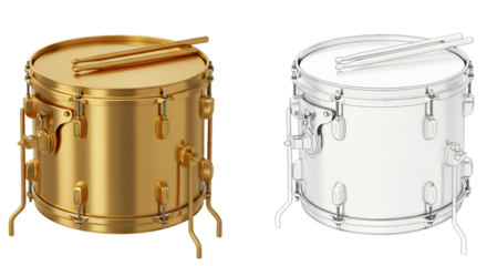Illustration of Gold and White Drum Set Musical Instrument Isolated