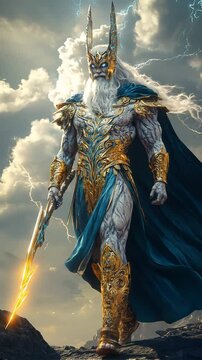 The mighty ancient Greek god Zeus walks in armor. Myths come to life! Witness the mighty Greek gods and Titans&mdash;power, fury, and glory in epic video!. High quality FullHD footage