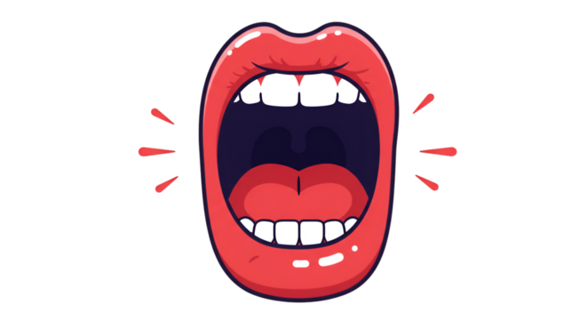Illustration of Open Red Mouth Shouting with Pixel Art and Expression