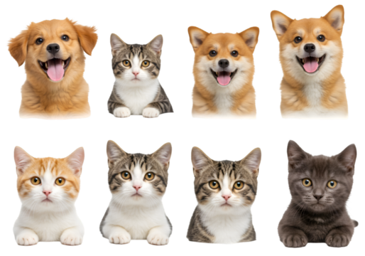 Isolated Image Of Group Puppies And Kittens Pets On Transparent Background