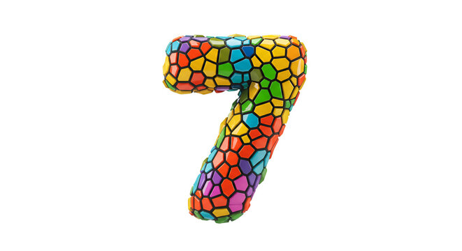 Illustration of Colorful Mosaic Number Seven Isolated on Transparent Background