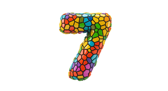 Illustration of Colorful Mosaic Number Seven Isolated on Transparent Background