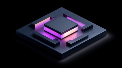 A dreamy 3D render of a power regulator with soft glowing surface textures, surrounded by polished solder joints. Set against a deep black space background, the scene features volumetric glow, in