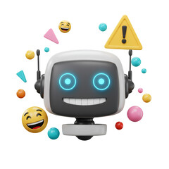 Illustration of Cute Robot Head with Emoji and Geometric Shapes 3D