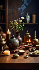 Intricate,  meditative,  spiritual still life
