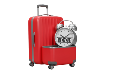 Illustration Of Red Suitcase And Clock Standing On Top Transparent Background
