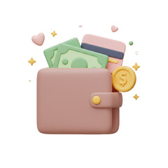 Illustration of Wallet with Money and Card Financial Theme 3D Render