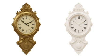 Illustration Golden and White Vintage Wall Clocks Time Pieces on Transparent