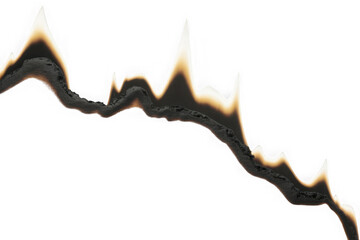 Close up of a burning string with flames and embers isolated on transparent background
