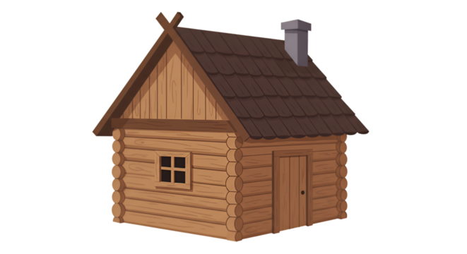 Illustration of Wood Cabin With Log Walls Transparent Background - Powered by Adobe