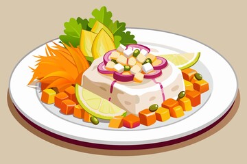 Delicious Peruvian Ceviche Dish with Mango Lime and Red Onion