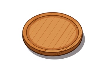 Cartoon Round Wooden Board with Shadow Isolated on White Background