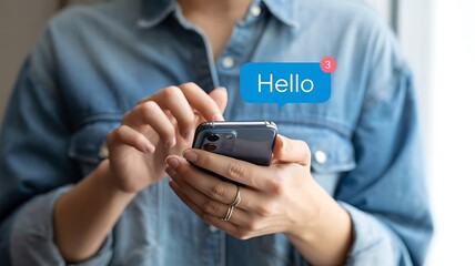 Person holding a smartphone receiving a text message notification