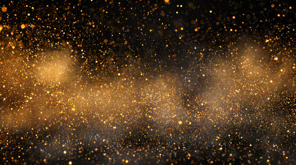 dust particles with glowing flare, sparkle shimmer and glitter dust cloud on, abstract golden light effect with bokeh rays and festive dust texture for design.