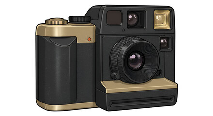 Illustration of Gold Accent Instant Camera Isolated on Transparent Backdrop