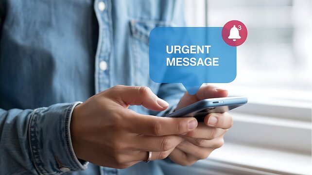 Person receives an urgent message notification on their smartphone