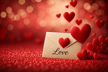 A heartfelt message of love arrives, surrounded by falling hearts.