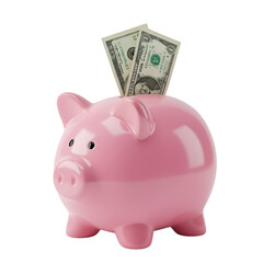 Illustration of a Pink Piggy Bank with Money Saving Concept Transparent