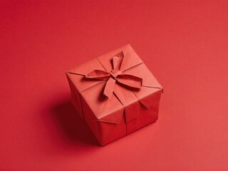 Obraz premium An elegant origami gift box stands out against a vibrant red backdrop