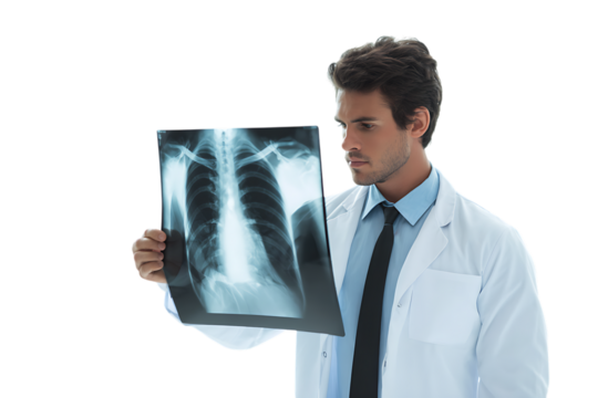 Male doctor reviewing x-ray.