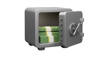 Illustration of Open Safe with Money on Transparent Background