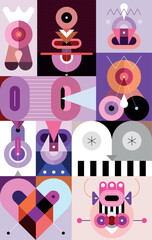 Collection of abstract shapes and geometric designs, decorative vector elements. They are each on a separate layer and can be used as a standalone image.