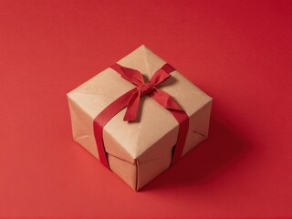 Obraz premium An elegant origami gift box stands out against a vibrant red backdrop