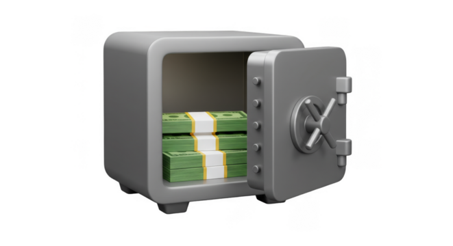 Illustration of Open Safe with Money on Transparent Background