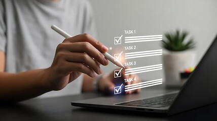 Person checking off tasks on a digital to do list with a stylus