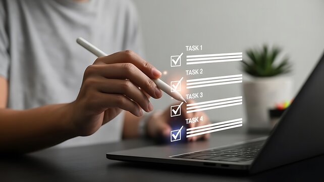 Person checking off tasks on a digital to do list with a stylus