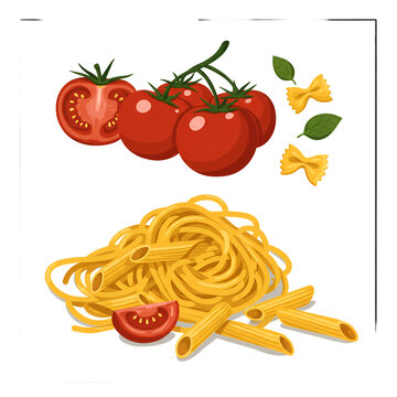Illustration of Pasta with Red Tomatoes Ingredient Meal For Recipe Dish