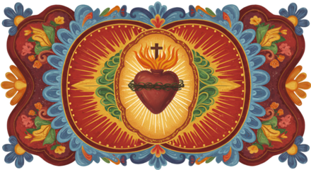 Illustration of Ornate Sacred Heart with Flame in Transparent Background
