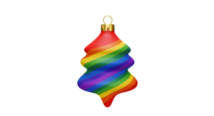Illustration of Rainbow Spiraled Christmas Ornament with Gold Hanger