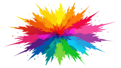 Vibrant rainbow colored powder explosion on a white background