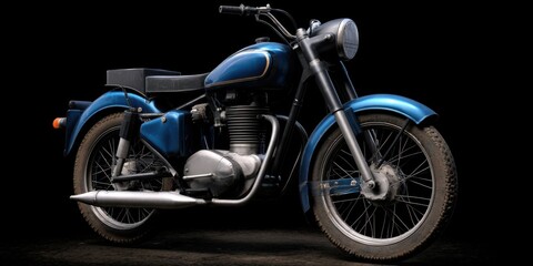 Obraz premium Vibrant Blue Motorcycle Parked Against a Dark Backdrop Emphasizing Sleek Design and Urban Style Creating an Edgy and Modern Automotive Aesthetic