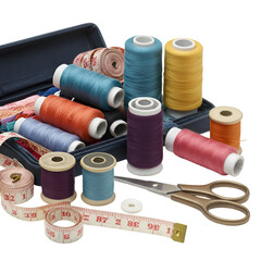 Illustration of Sewing Threads Craft Tailoring Accessories with Scissors