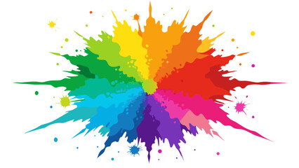 Explosion of vibrant rainbow colors paint splashes and splatters on white background
