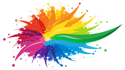 Explosion of vibrant rainbow colors with paint splatters and abstract shapes
