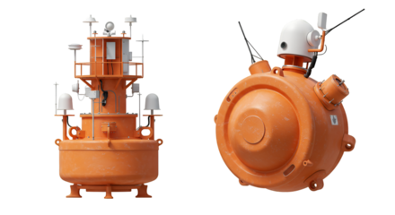 Illustration Of Orange Scientific Satellites With Transparent Background