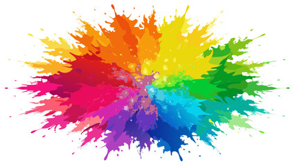 Explosion of vibrant rainbow colors paint splashes in a circular pattern