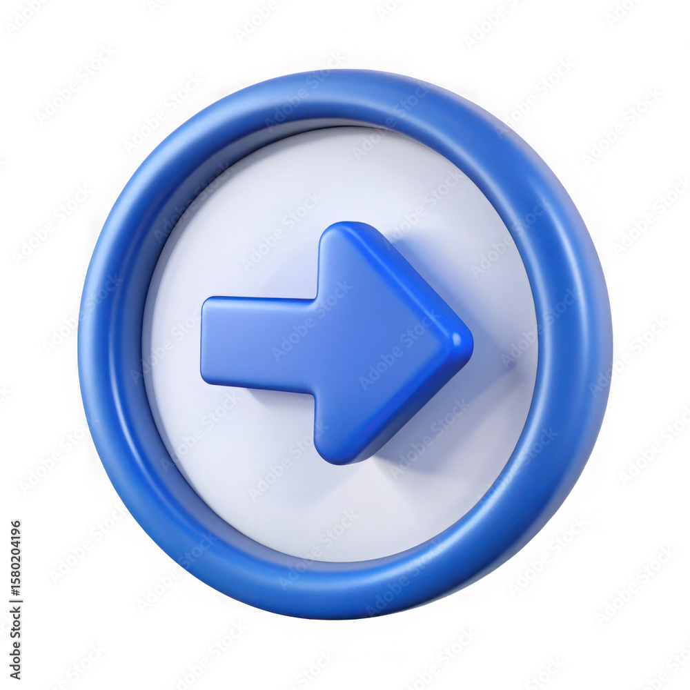 Fototapete a 3d rendered blue arrow pointing right inside a blue circle isolated on transparent background