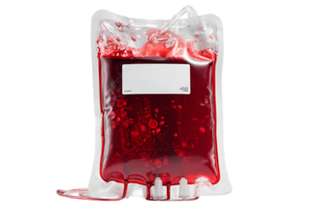 Blood bag with red liquid inside